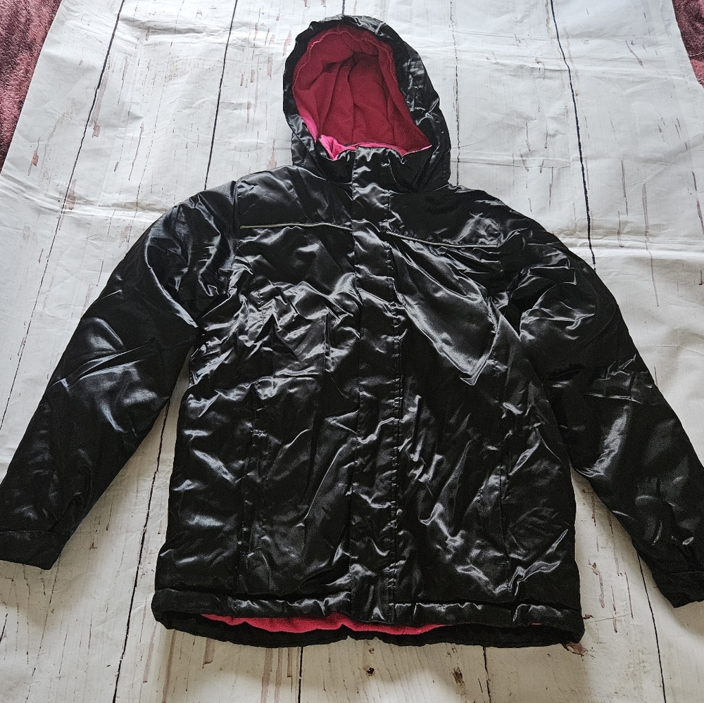Iceberg Outerwear Girls Pink and Black Lined Hooded Jacket Size 10/12 Medium